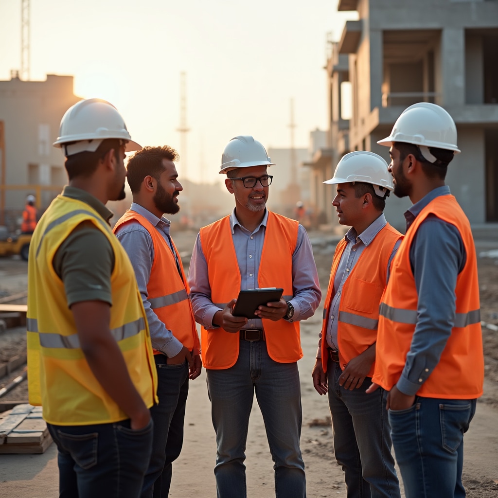 Construction team coordination meeting